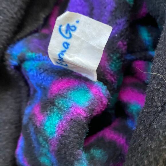 🌿LL Bean Vintage Purple Black Ear Flap Tie Geometric Fleece Hat Youth - Picture 5 of 7